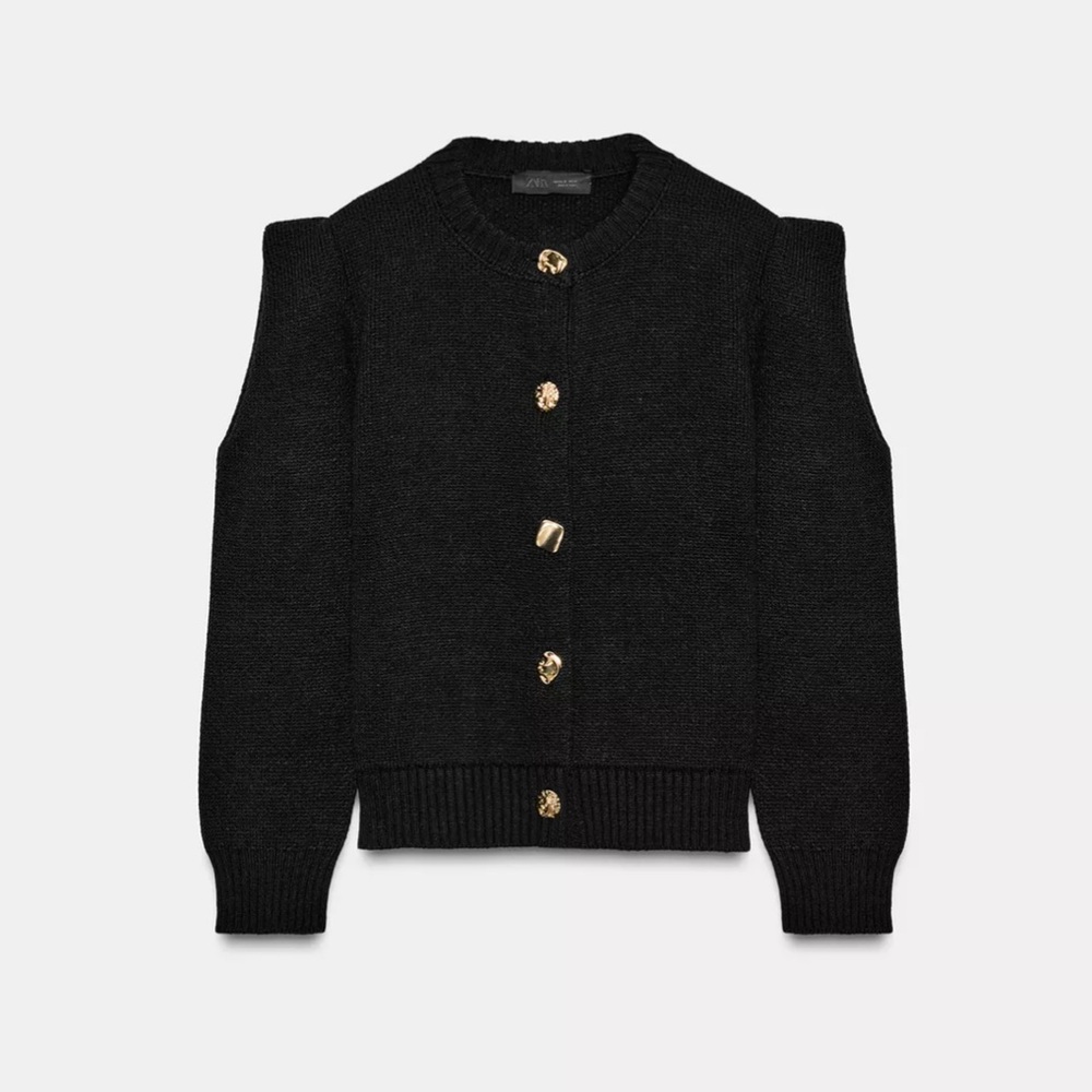 Zara limited edition minimalist cardigan with marked shoulder & gold button - Picture 8 of 12